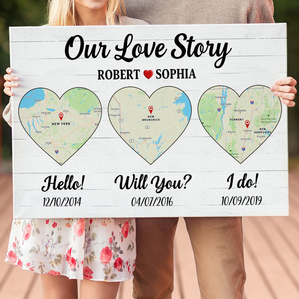 Our Love Story Personalized Map Canvas Print, Couple Gift - Poster & Canvas - GoDuckee