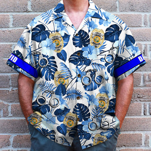 Custom Police Badge Hawaiian Shirt, Gift For Him, Blue Tree Pattern - Hawaiian Shirts - GoDuckee
