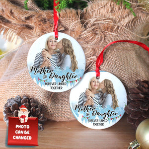 Mother and Daughter Forever Linked Together, Personalized Round Ceramic Ornament - Ornament - GoDuckee