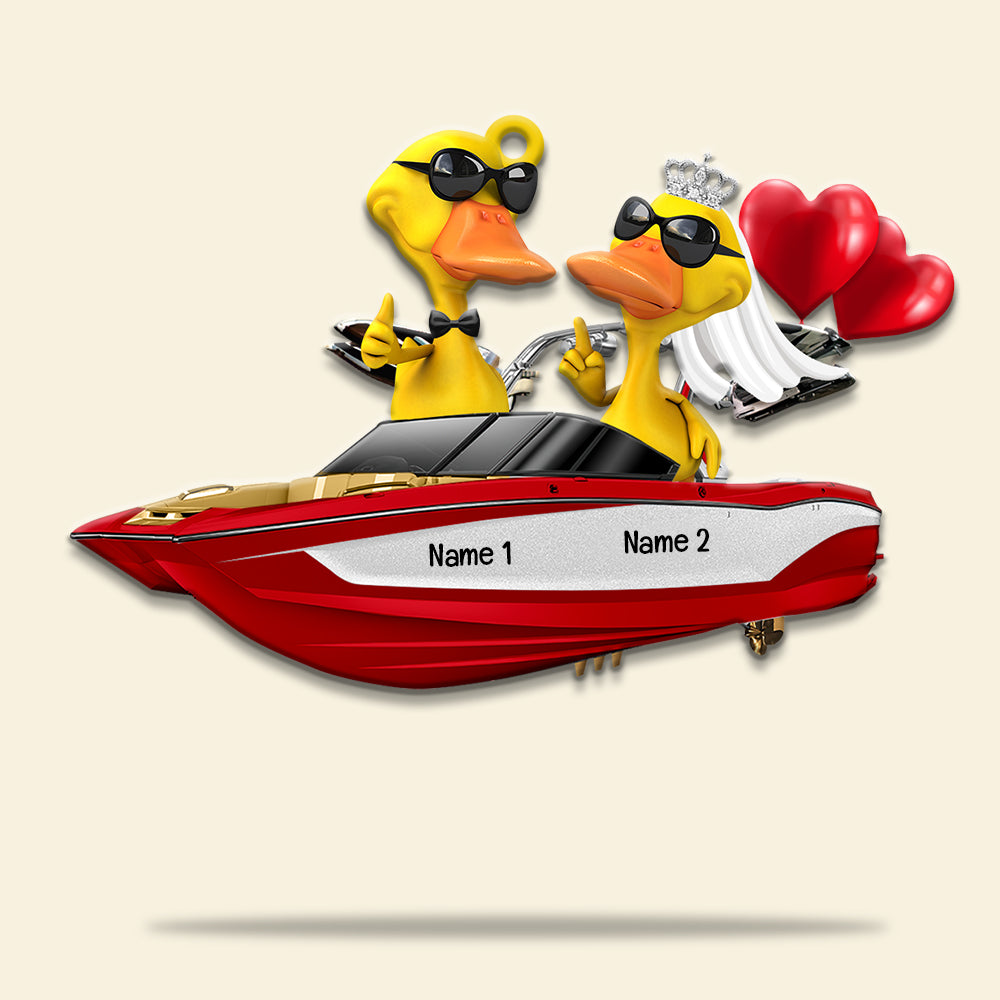 Waterskiing Duck Couple - Personalized Keychain - Valentines, Anniversary Gift for Him/Her - Ornament - GoDuckee