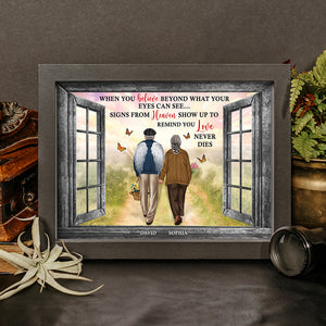 Personalized Memorial Couple Canvas Print, Heaven Signs Show Up To Remind You Love Never Dies, Old Couple Walking Together - Poster & Canvas - GoDuckee
