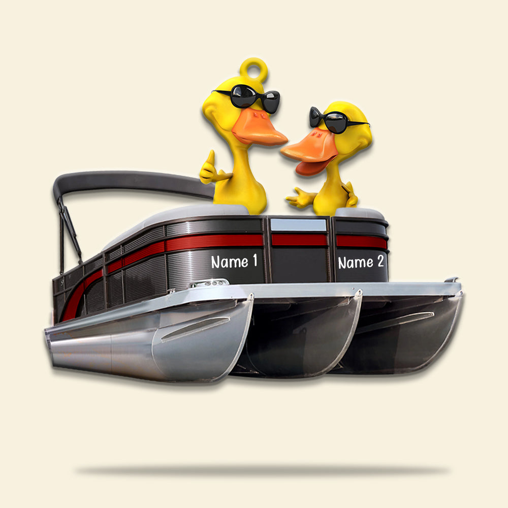 Pontoon Duck Couple, Personalized Keychain - Funny Anniversary Gift For Couples - Keychains - GoDuckee