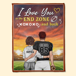 Personalized American Football Couple Blanket - I Love You To The End Zone and Back - Blanket - GoDuckee