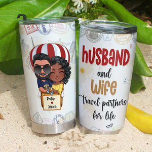 Husband And Wife Travel Partners For Life Personalized Tumbler Cup, Gift For Travel Couple - Tumbler Cup - GoDuckee