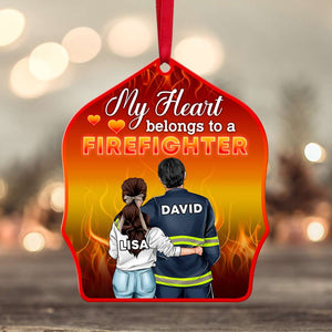 Firefighter Couple My Heart Belongs To A Firefighter - Personalized Christmas Ornament - Gift for Couple - Couple Shoulder to Shoulder - Ornament - GoDuckee