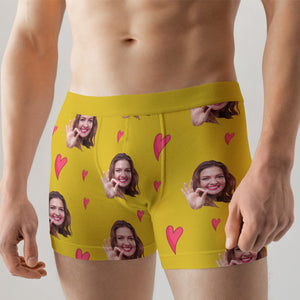 Custom Photo Men Boxer Briefs Yellow Heart - Boxer Briefs - GoDuckee