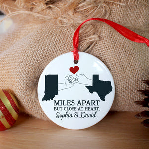 Miles Apart But Close At Heart Personalized Long Distance Couple Ornament, Christmas Tree Decor - Ornament - GoDuckee