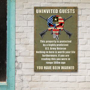 Veteran Metal Sign - Custom Military Unit - This Property Is Protected By A Highly Proficient - Metal Wall Art - GoDuckee