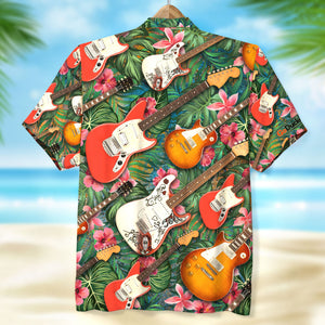 Custom Electric Guitar Hawaiian Shirt, Tropical Pattern, Gift For Guitar Lovers - Hawaiian Shirts - GoDuckee