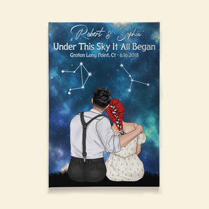 Under This Sky It All Began Personalized Zodiac Couple Canvas Print, Gift For Couple - Poster & Canvas - GoDuckee