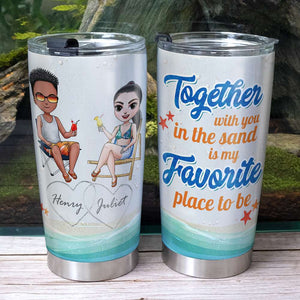 Together With You In The Sand Personalized Beach Couple Tumbler Cup - Tumbler Cup - GoDuckee