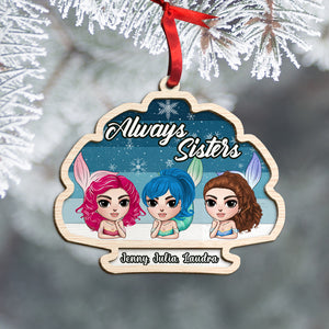 Mermaid Friends Always Sisters 2 Layered Wooden Ornament - Ornament - GoDuckee