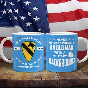 Military Never Underestimate An Old Man With A Military Background - Personalized White Edge-to-Edge Mug - Military Gift with Customized Logo - Coffee Mug - GoDuckee