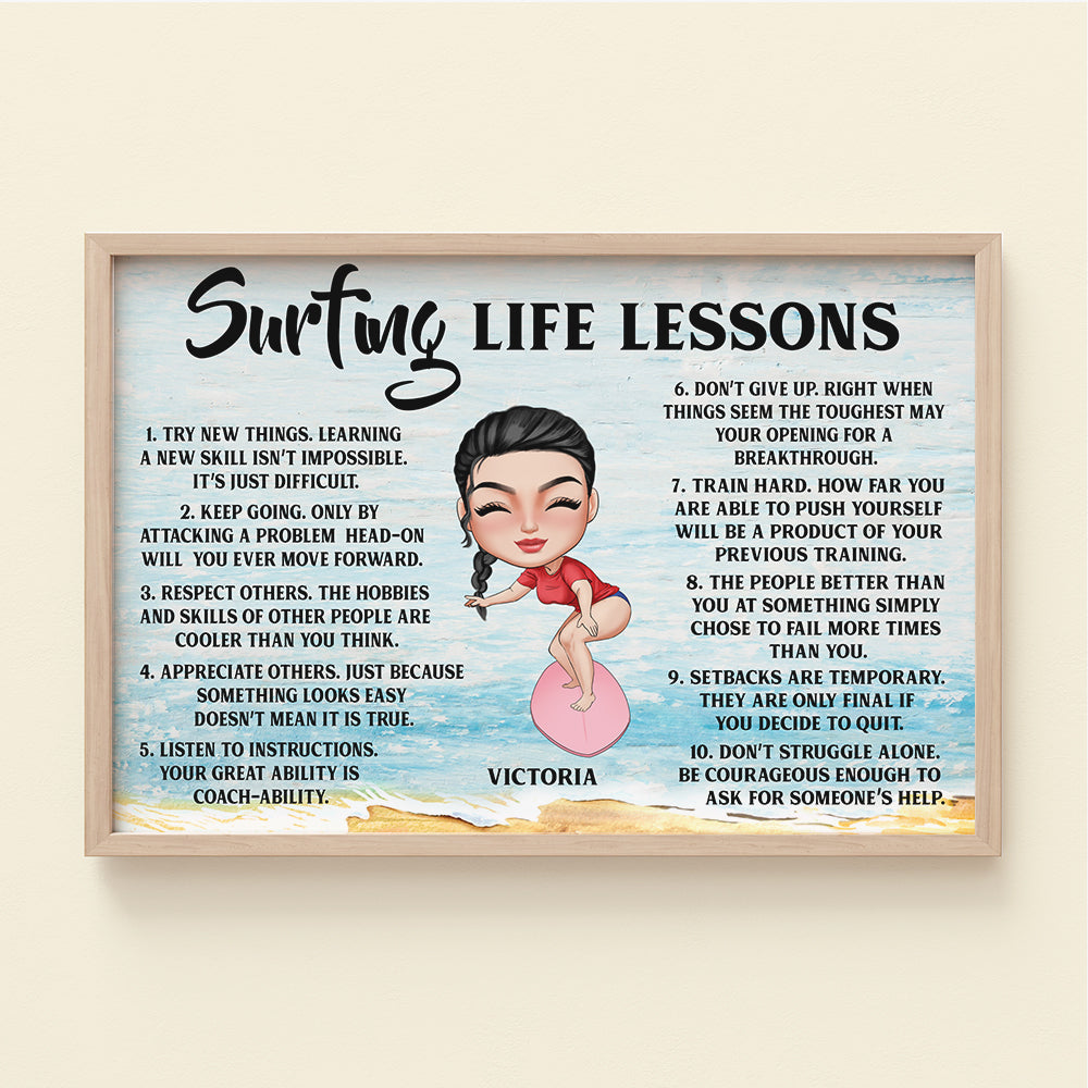Surfing Life Lessons Personalized Surfing Canvas Print - Poster & Canvas - GoDuckee
