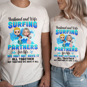 Husband and Wife Surfing Partners for Life, Personalized Shirts, Gifts for Surfing Lovers - Shirts - GoDuckee