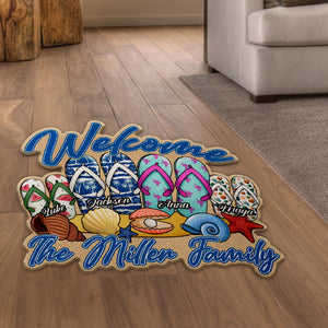 Welcome To The Family Flip Flop Family Beach Personalized Custom Shape Doormat - Doormat - GoDuckee