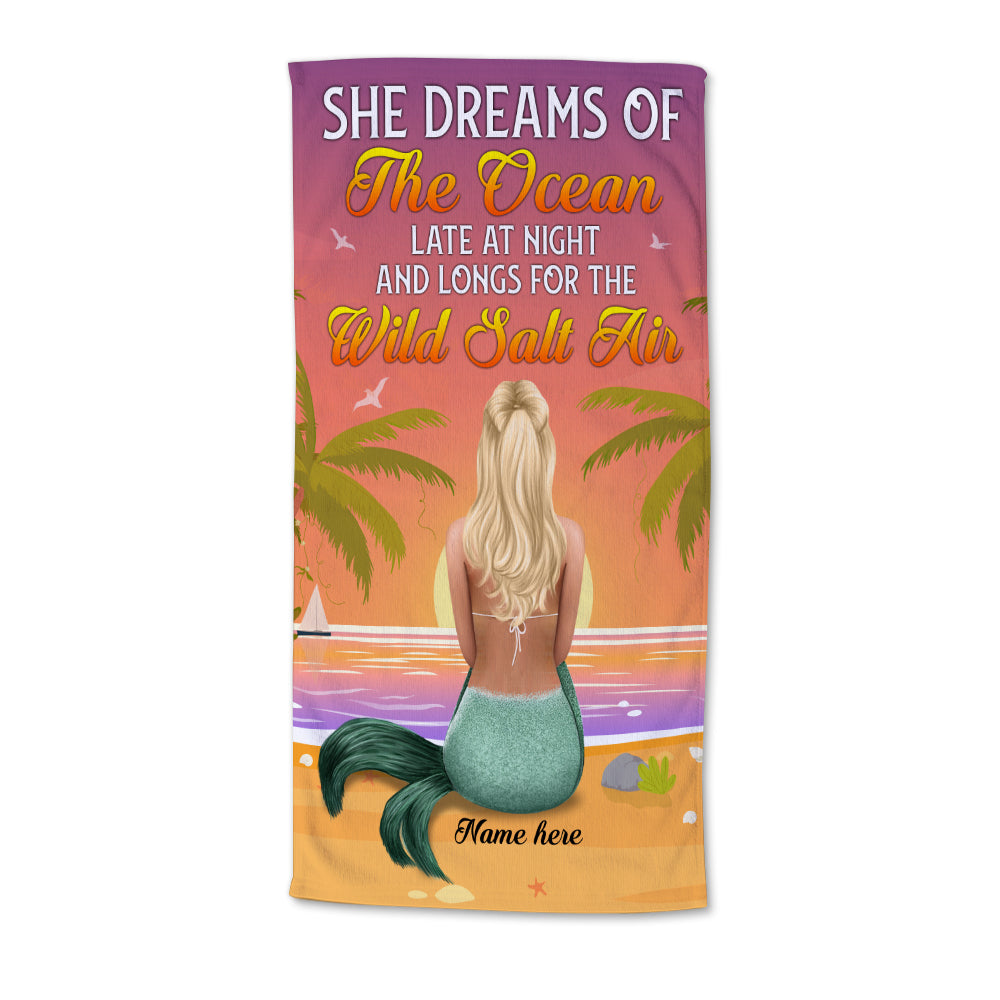 Mermaid Dreams of the Sea & the Wild Salt Air - Personalized Beach Towel, Mermaid Beach Towel - Gifts For Best Friends, Sister, Besties - Beach Towel - GoDuckee
