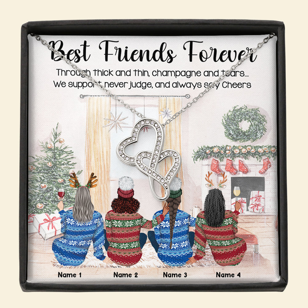 Friends Best Friends Forever Always Say Cheers - Personalized Double Hearts Necklace - Jewelry - GoDuckee