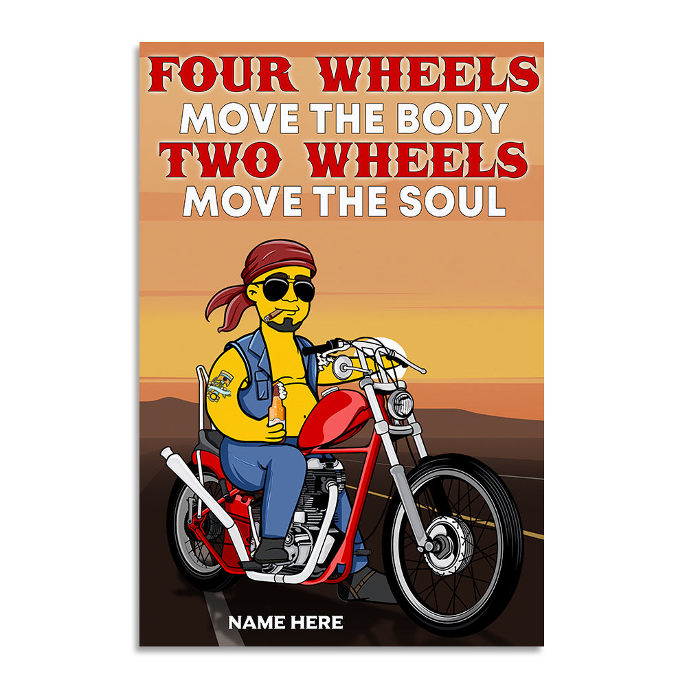 Simpsonalized Beard Biker Poster - Four wheels move the body Two Wheels Move the Soul - Poster & Canvas - GoDuckee