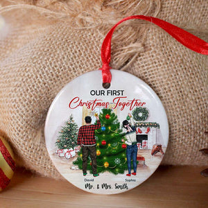 Our First Christmas Together, Personalized Circle Ceramic Ornament Gift For Couples - Ornament - GoDuckee