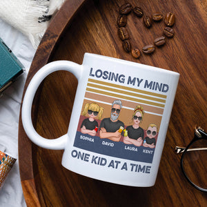 Dad Losing My Mind One Kid At A Time, Personalized White Mug, Funny Dad Gifts - Coffee Mug - GoDuckee