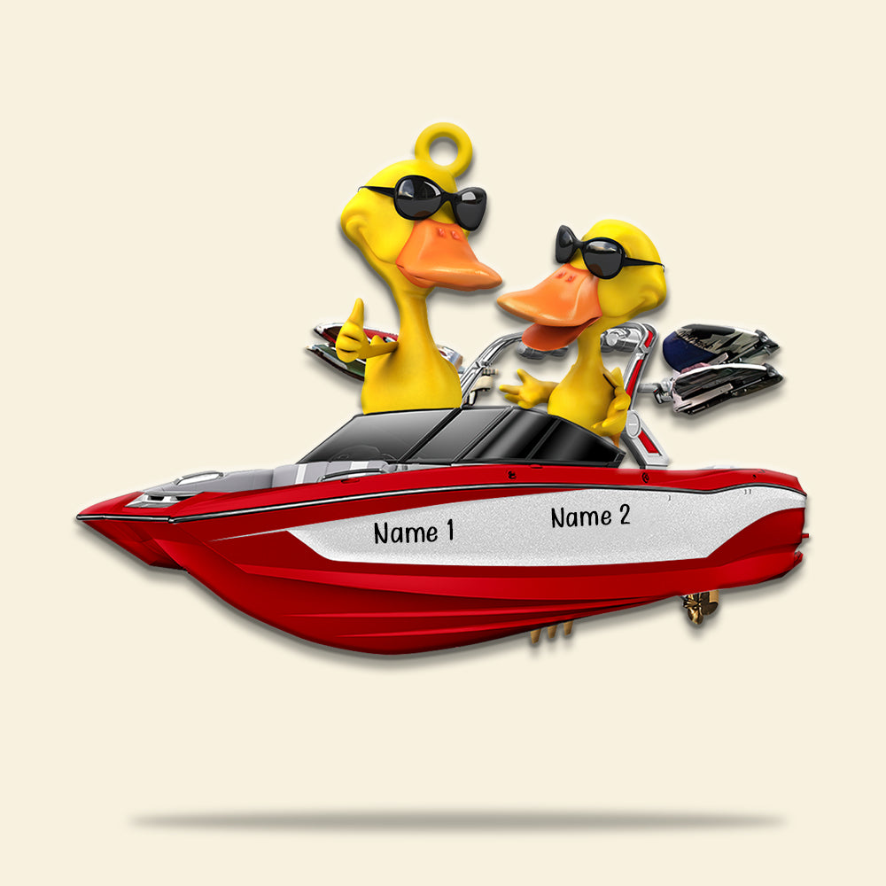Wakeboarding Ducks Couple - Personalized Keychain - Anniversary Gift For Couple - Ornament - GoDuckee