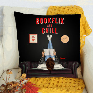Bookflix and Chill - Personalized Pillow - Gift for Book Lovers - Girl Reading Book - Pillow - GoDuckee