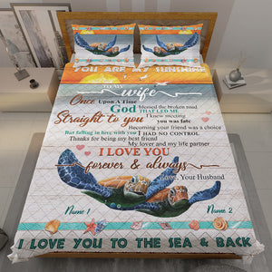 Turtle Couple Love You To The Sea and Back - Personalized Quilt Bed Set - Gift for Her - Blanket - GoDuckee