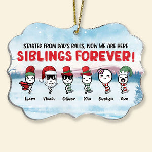 Started From Dad's Balls Now We Are Here, Sibling Forever Personalized Medallion Acrylic Ornament - Ornament - GoDuckee