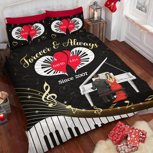 Piano Couple Forever And Always - Personalized Quilt Bed Set - Quilts & Comforters - GoDuckee