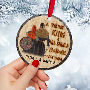 A Viking King And His Shield Maiden Live Here - Personalized Viking Ornament, Christmas Gift For Viking Couple - Ornament - GoDuckee