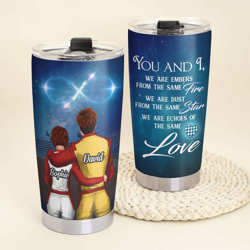 Personalized Racing Couple Tumbler Cup - Echoes of The Same Love - Couple Shoulder to Shoulder - Tumbler Cup - GoDuckee