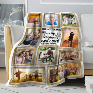 Family Where Life Begins And Love Never Ends, Personalized Blanket - Upload Image - Blanket - GoDuckee