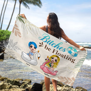 Be Floating, Personalized Beach Towel, Gift For Best Friends, Salty Sister, Besties - Beach Towel - GoDuckee