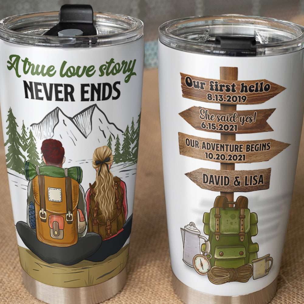 Personalized Camping Couple Tumbler - A True Love Story Never Ends