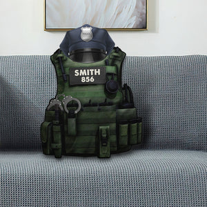 Police Bulletproof Vest with Service Cap - Personalized Pillow - Gift for Police - Pillow - GoDuckee