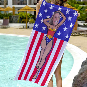 Wonder Body's Woman With American Flag Background - Custom Photo Beach Towel - Beach Towel - GoDuckee