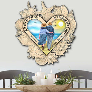 Old Couple Walking On Beach - Personalized Couple Wood Sign - You Found Me - Wood Sign - GoDuckee