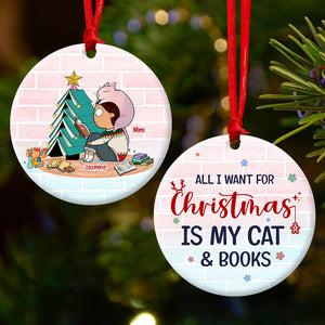 Cat and Books All I Want For Christmas Is PW17-CCORMV-01hutm1311-01 Personalized Circle Ceramic Ornament - Ornament - GoDuckee