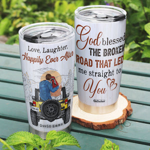 Love Laughter Happily Ever After Personalized Car Couple Tumbler Gift For Couple - Tumbler Cup - GoDuckee