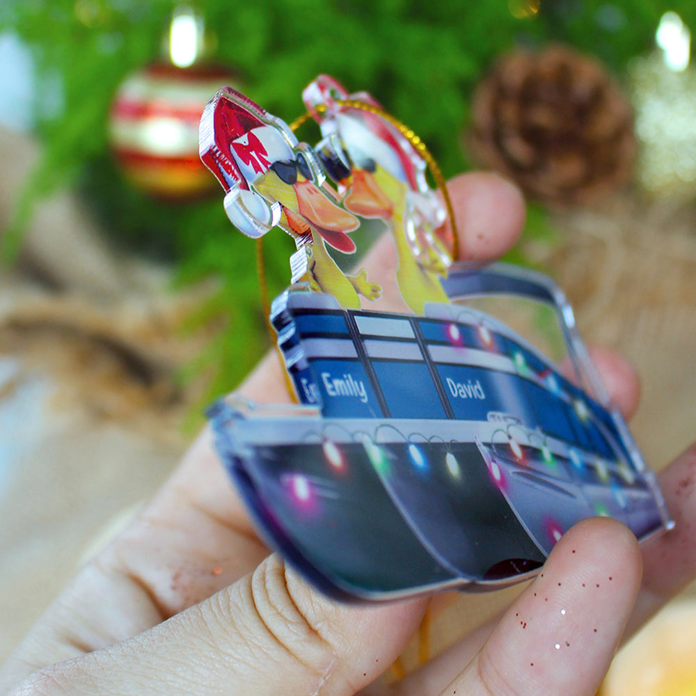 Pontoon Duck Couple - Personalized Christmas Ornament - Christmas Gift For Pontoon Lovers - Ornament - GoDuckee