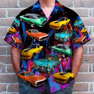 Custom Muscle Car Photo Hawaiian Shirt, Colorful Flame Pattern - Hawaiian Shirts - GoDuckee
