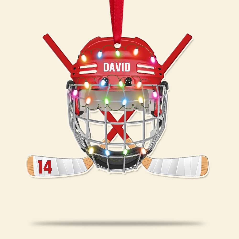 Ice Hockey Helmet, Personalized Ornament, Christmas Tree Decor - Ornament - GoDuckee