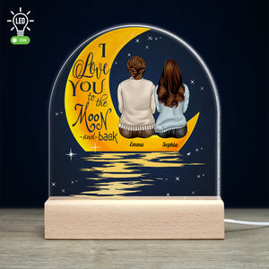 I Love You To The Moon And Back, Mom And Child Personalized Led Light Wooden Base Gift For Mom - Led Night Light - GoDuckee