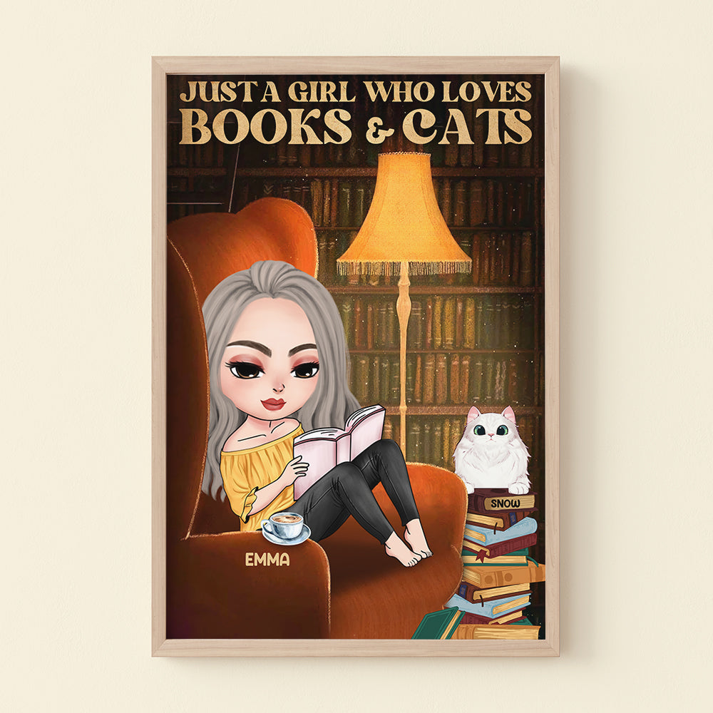 Just A Girl Who Loves Books And Cats Personalized Book Canvas Printed , Gift For Book Lovers - Poster & Canvas - GoDuckee