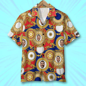 Golden Elegant Arabesques and Chains Custom Face Photo, Hawaiian Shirt and Men Beach Shorts, Summer Gifts for Men - Hawaiian Shirts - GoDuckee