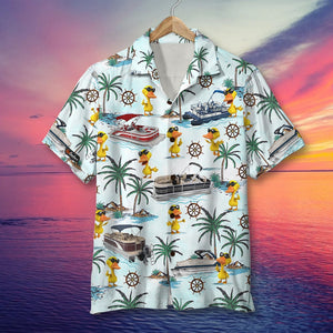 Pontoon Duck Hawaiian Shirt & Men Beach Shorts - Palm Tree Pattern - Hawaiian Shirts - GoDuckee
