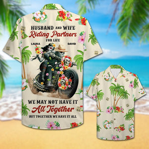 Personalized Biker Couple Hawaiian Shirt - We May No Have It All Together But Together We Have It - Floral Pattern - Hawaiian Shirts - GoDuckee