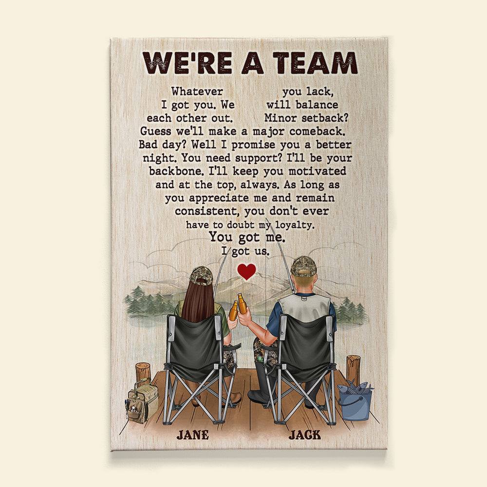 We Are A Team Personalized Canvas Print, Gift For Fishing Couple