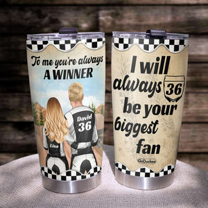 Personalized Motocross Couple Tumbler - I Will Always Be Your Biggest Fan - Couple Shoulder to Shoulder - Tumbler Cup - GoDuckee